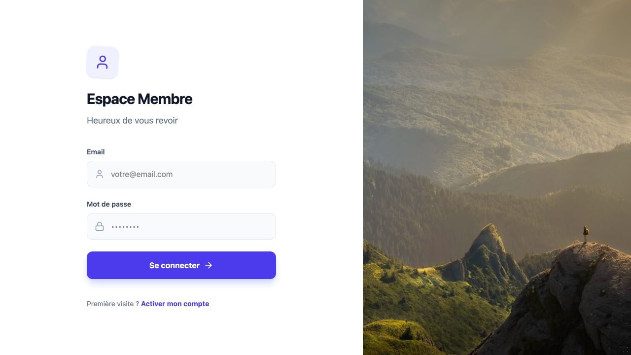 Écran de connexion au portail membres de Chaque Pas Compte
